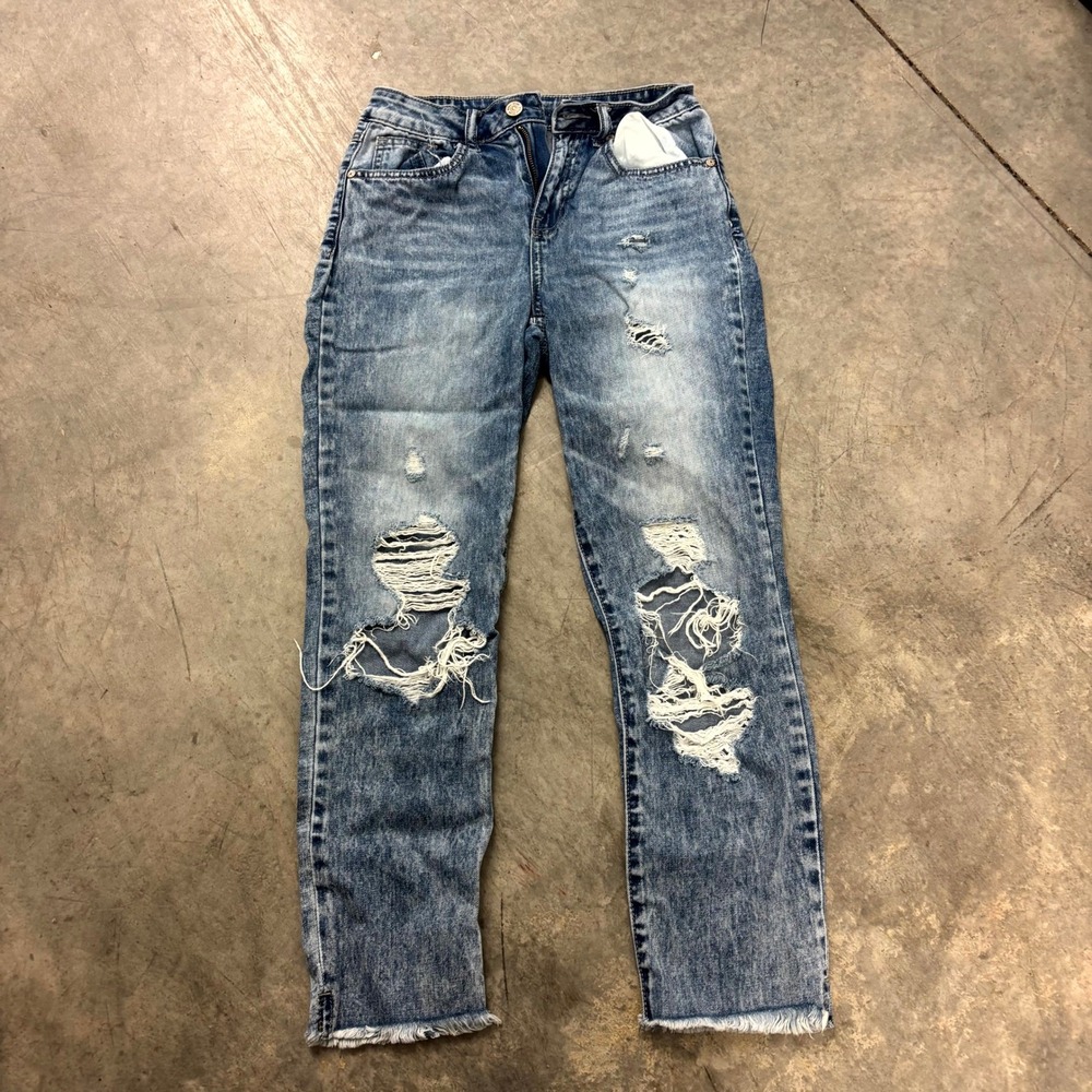 Rewash Womens Distressed Straight Leg Jeans High Rise Light Wash Size 1/25
